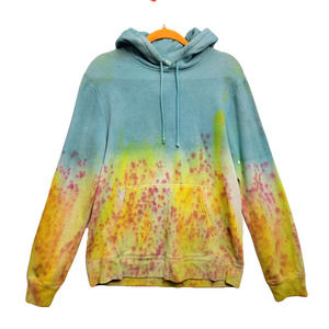 Long sleeve crew neck hoodie turquoise yellow extra small middle pocket